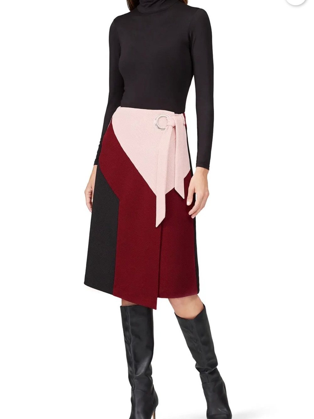 Slate & Willow Colorblock Wrap-Style Skirt | Size Small | Pink Burgundy Black